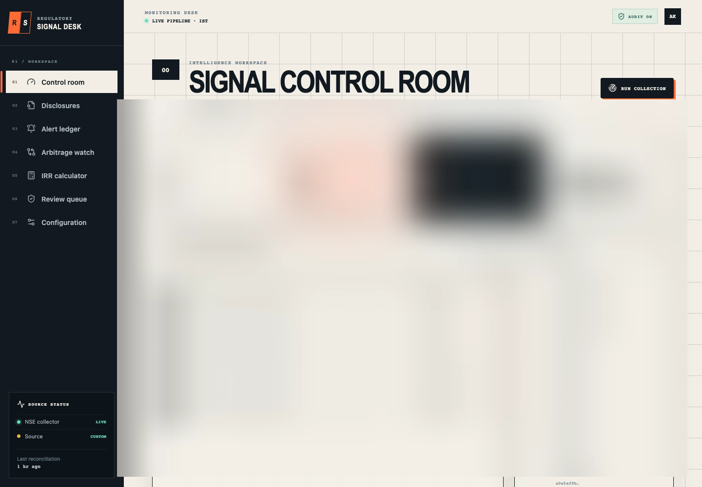 Redacted Regulatory Signal Desk interface